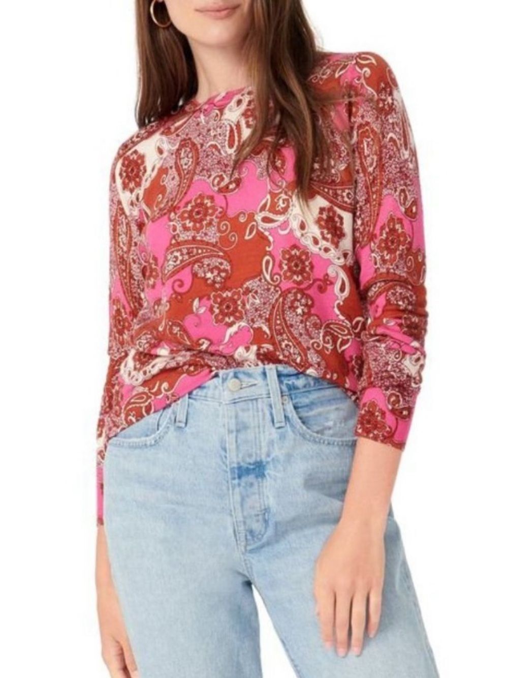 J. Crew Margot Merino Wool Sweater Pink Paisley Womens XS